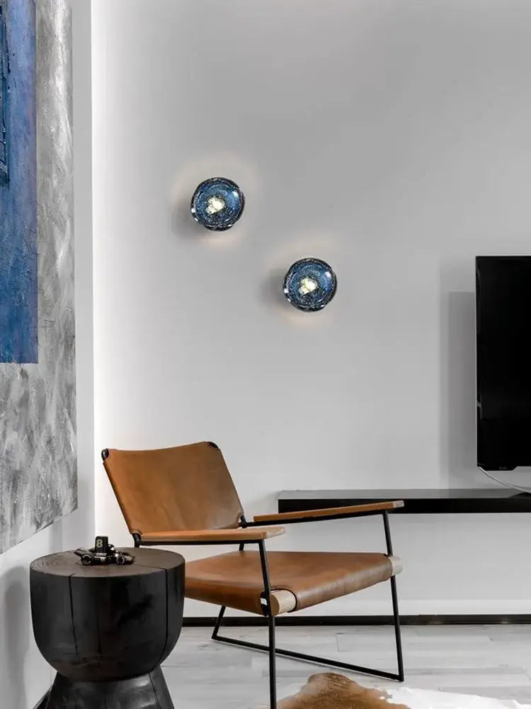 Luxury blue crystal glass wall lamp – bedroom crackled sconce