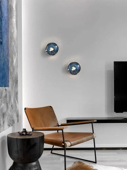 Luxury blue crystal glass wall lamp – bedroom crackled sconce