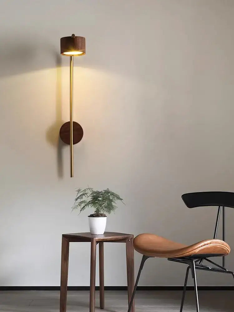 Luxury brass and black walnut wood wall lamp bedroom reading light