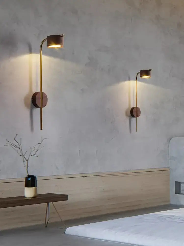 Luxury brass and black walnut wood wall lamp bedroom reading light