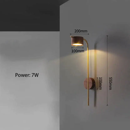 Luxury brass and black walnut wood wall lamp bedroom reading light