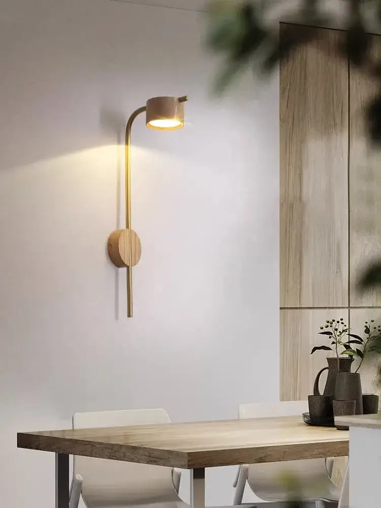 Luxury brass and black walnut wood wall lamp bedroom reading light