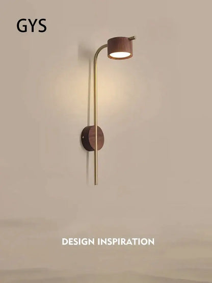 Luxury brass and black walnut wood wall lamp bedroom reading light