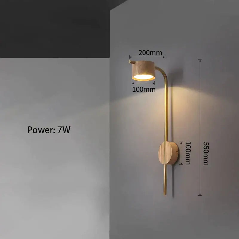 Luxury brass and black walnut wood wall lamp bedroom reading light
