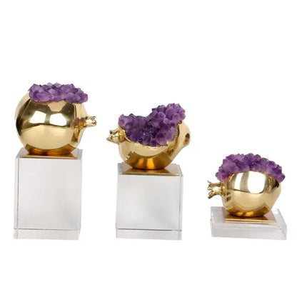 Luxury brass and purple crystal pomegranate living room ornament