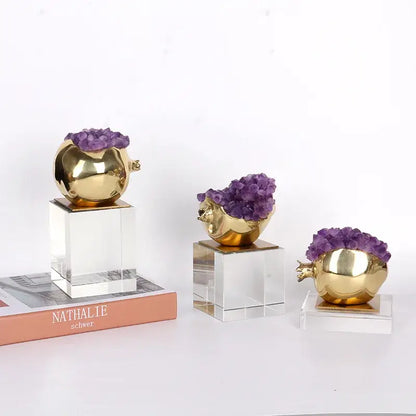 Luxury brass and purple crystal pomegranate living room ornament