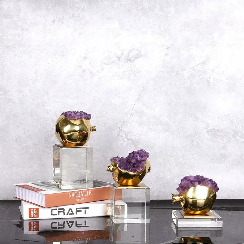 Luxury brass and purple crystal pomegranate living room ornament