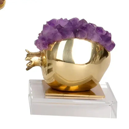 Luxury brass and purple crystal pomegranate living room ornament