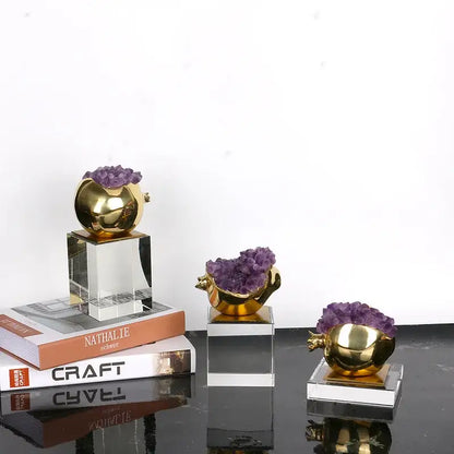 Luxury brass and purple crystal pomegranate living room ornament