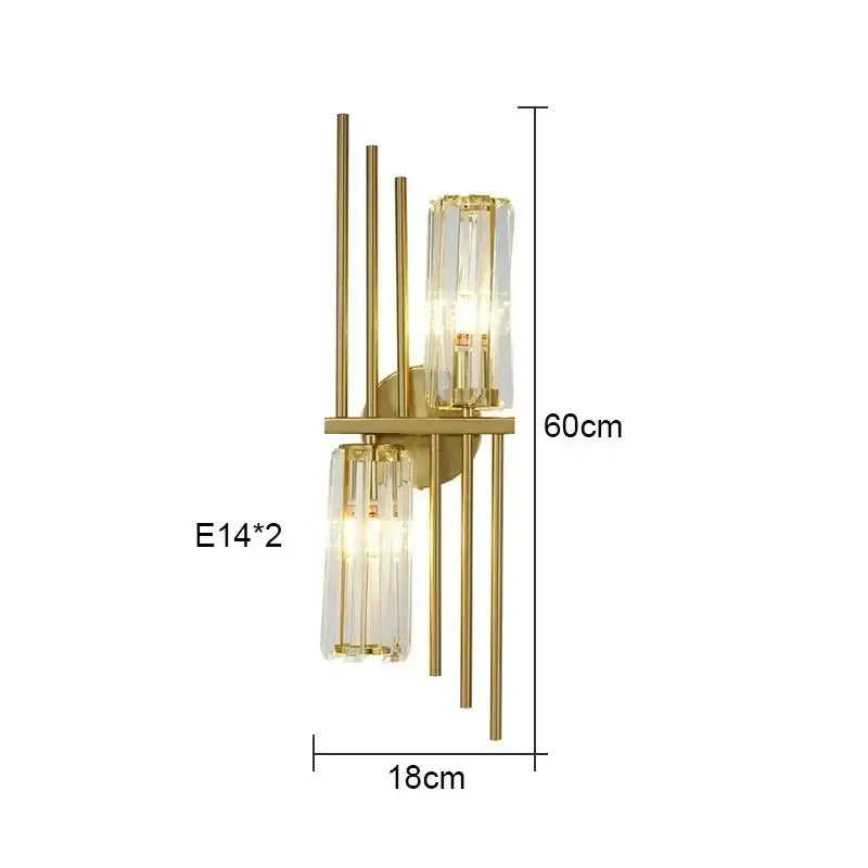 Luxury brass crystal wall lamp for bedroom with ribbed glass accents