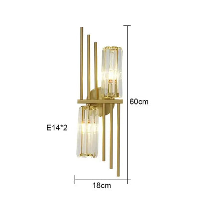 Luxury brass crystal wall lamp for bedroom with ribbed glass accents