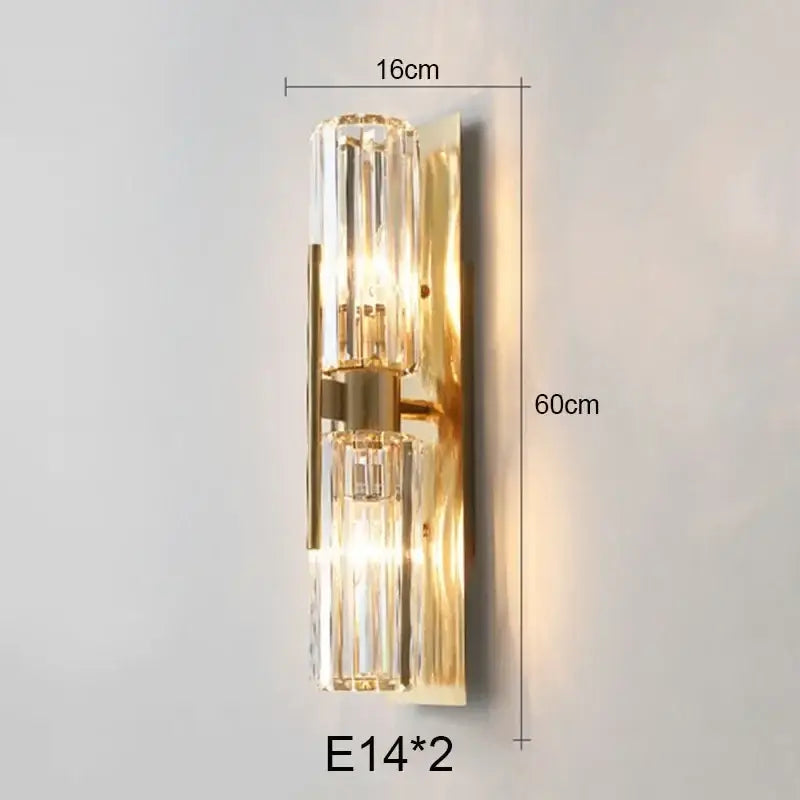 Luxury brass crystal wall lamp for bedroom with ribbed glass accents