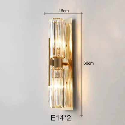 Luxury brass crystal wall lamp for bedroom with ribbed glass accents