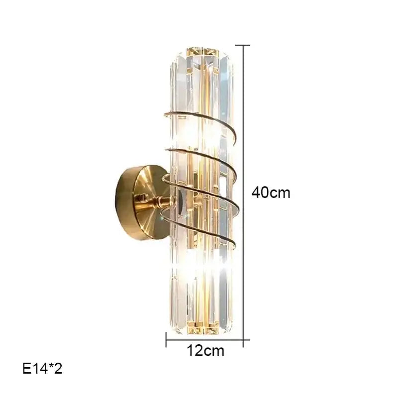 Luxury brass crystal wall lamp for bedroom with ribbed glass accents