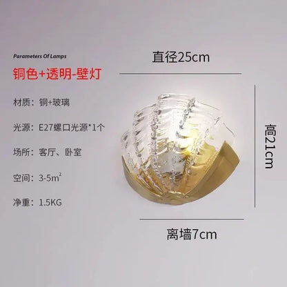 Luxury brass glass shell wall lamp for bedroom or living room