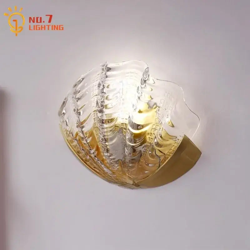 Luxury brass glass shell wall lamp for bedroom or living room