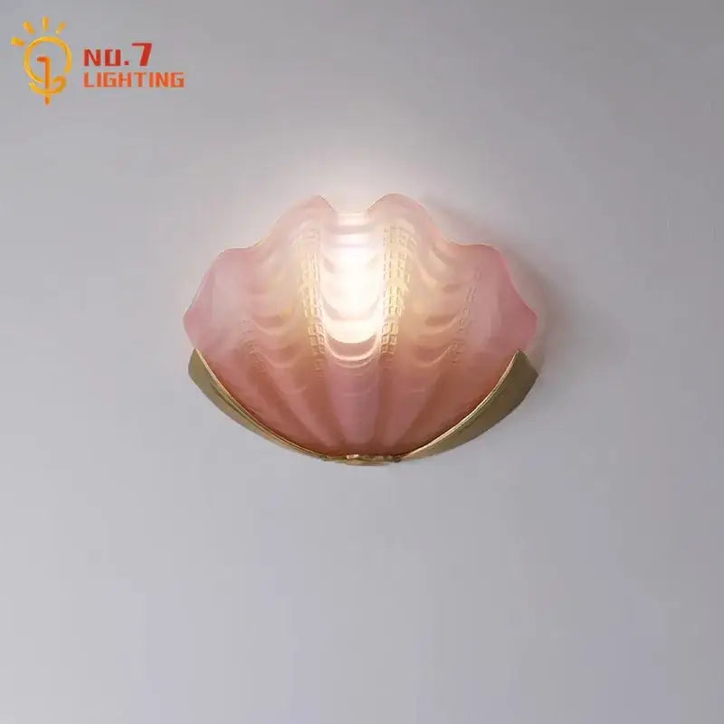 Luxury brass glass shell wall lamp for bedroom or living room