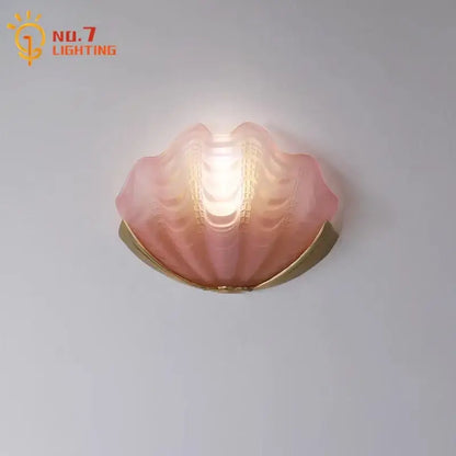 Luxury brass glass shell wall lamp for bedroom or living room
