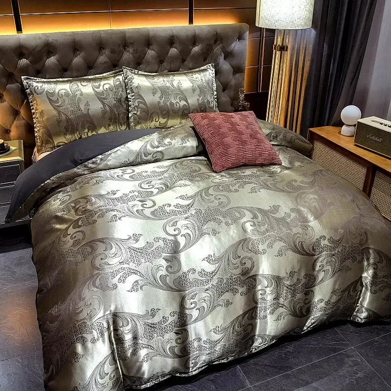 Luxury brown & gold damask duvet cover bedding set bedroom decor