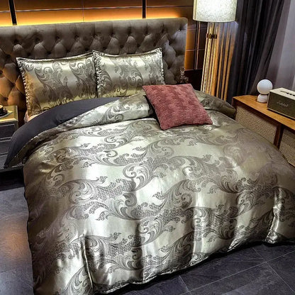 Luxury brown & gold damask duvet cover bedding set bedroom decor