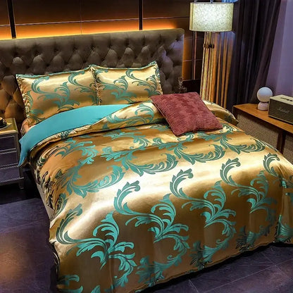 Luxury brown & gold damask duvet cover bedding set bedroom decor