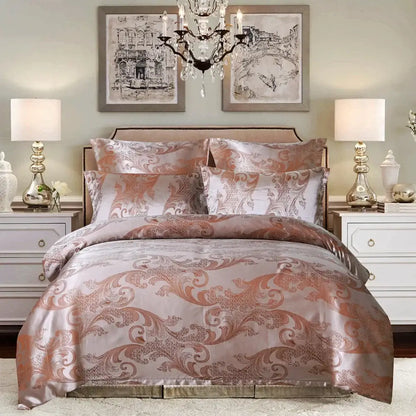 Luxury brown & gold damask duvet cover bedding set bedroom decor