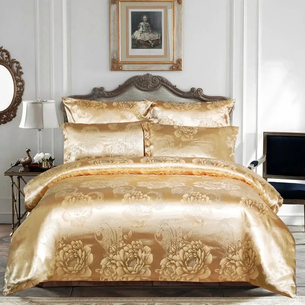 Luxury brown & gold damask duvet cover bedding set bedroom decor