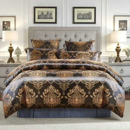 Luxury brown & gold damask duvet cover bedding set bedroom decor