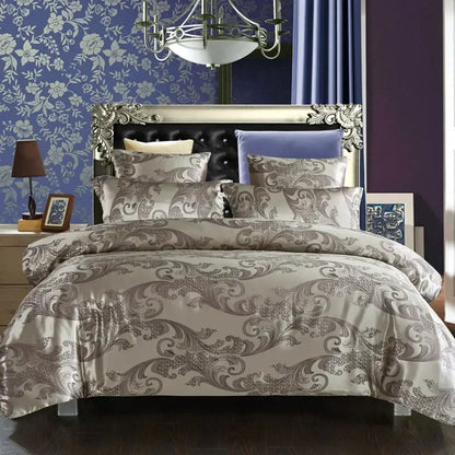 Luxury brown & gold damask duvet cover bedding set bedroom decor