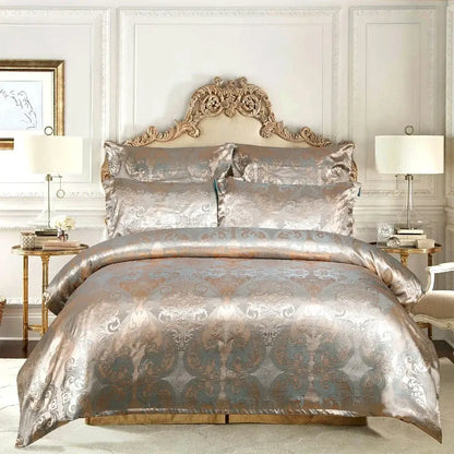 Luxury brown & gold damask duvet cover bedding set bedroom decor