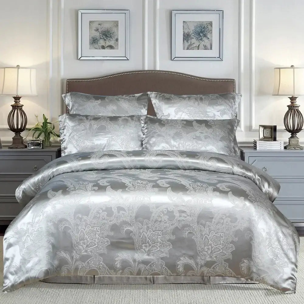 Luxury brown & gold damask duvet cover bedding set bedroom decor