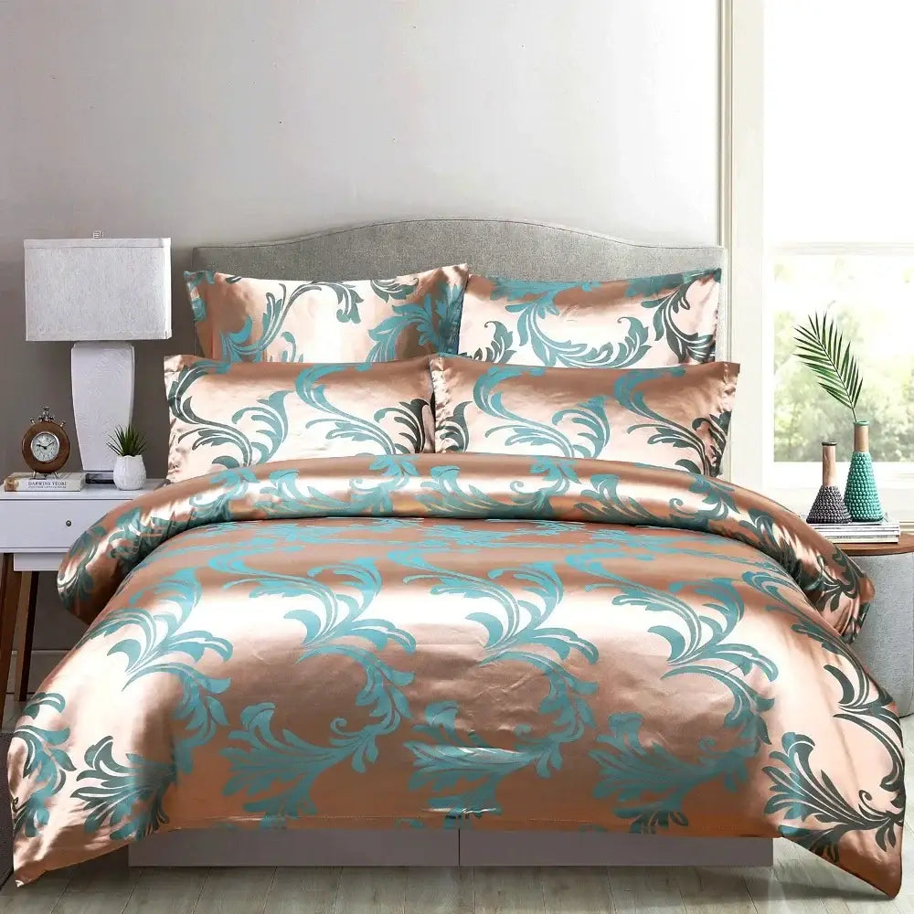 Luxury brown & gold damask duvet cover bedding set bedroom decor