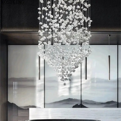 Luxury cascading crystal led chandelier staircase lighting fixture