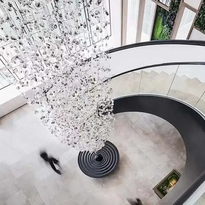 Luxury cascading crystal led chandelier staircase lighting fixture