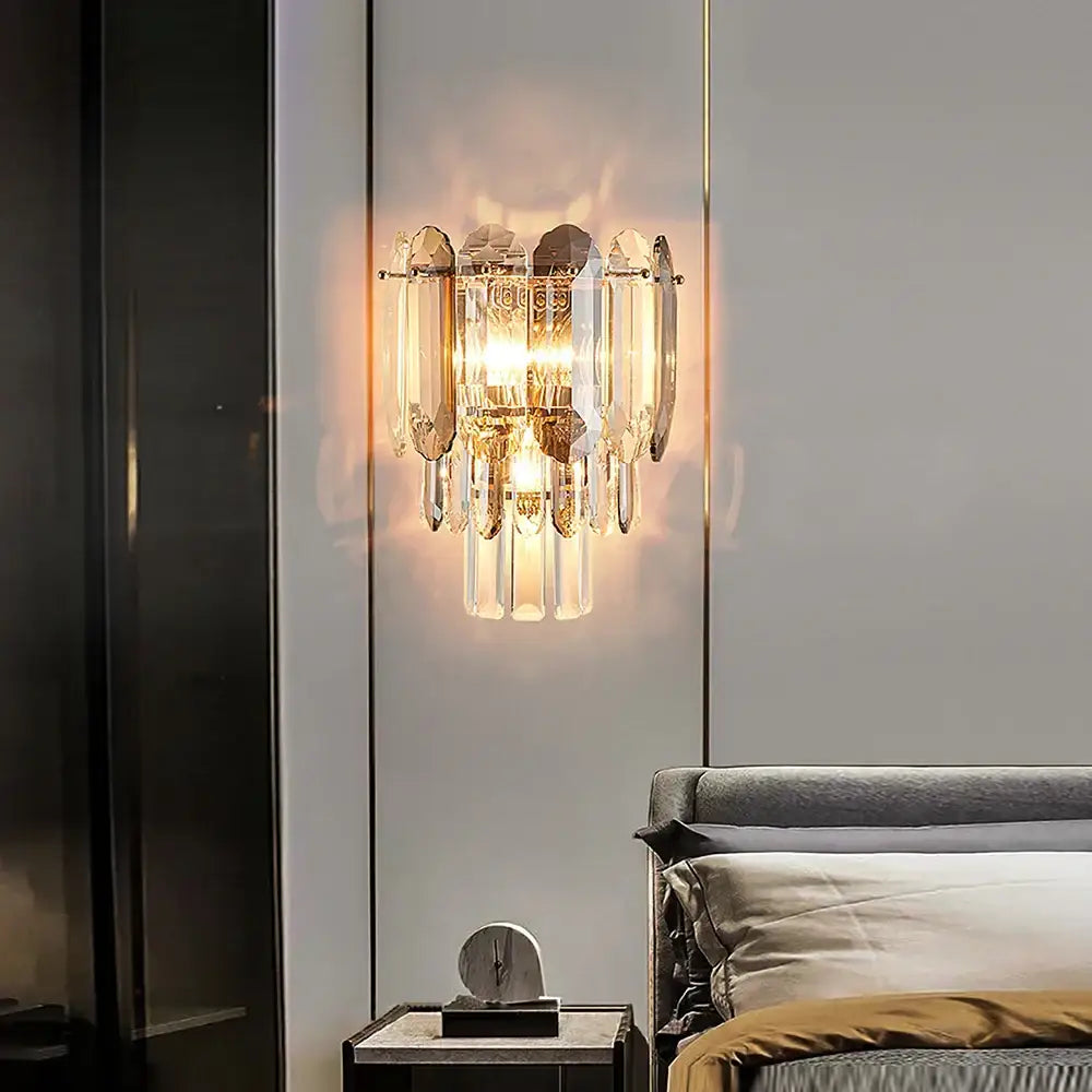 Luxury cascading gold crystal led wall lamp living room lighting