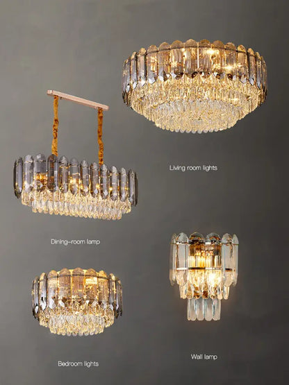 Luxury cascading gold crystal led wall lamp living room lighting
