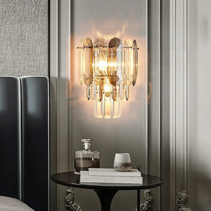 Luxury cascading gold crystal led wall lamp living room lighting