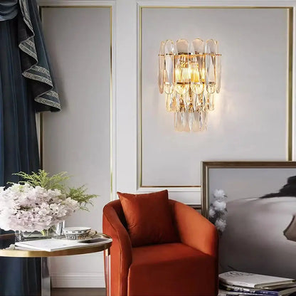 Luxury cascading gold crystal led wall lamp living room lighting