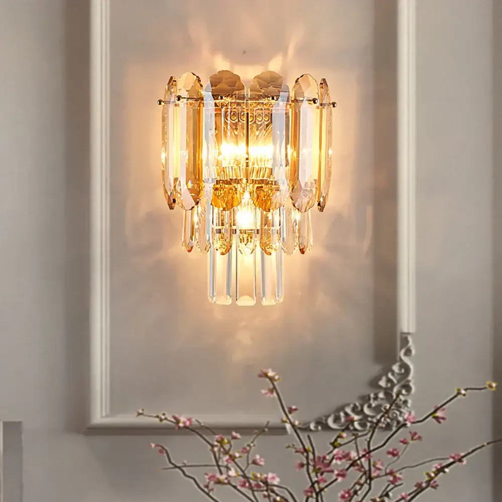Luxury cascading gold crystal led wall lamp living room lighting