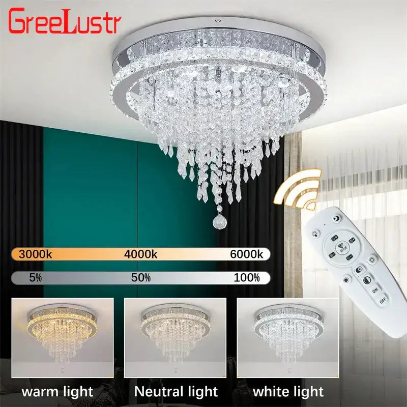 Luxury chrome crystal led ceiling chandelier dining room lamp