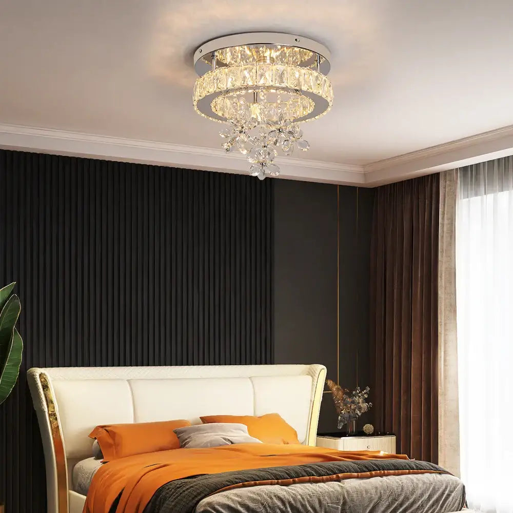 Luxury chrome crystal led ceiling chandelier for living room