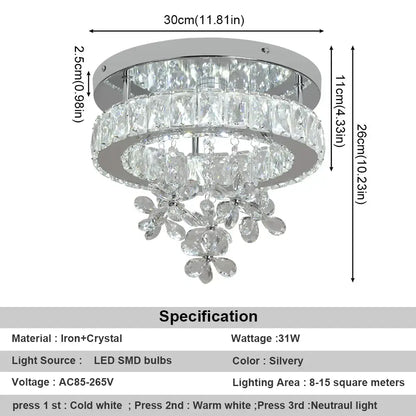 Luxury chrome crystal led ceiling chandelier for living room