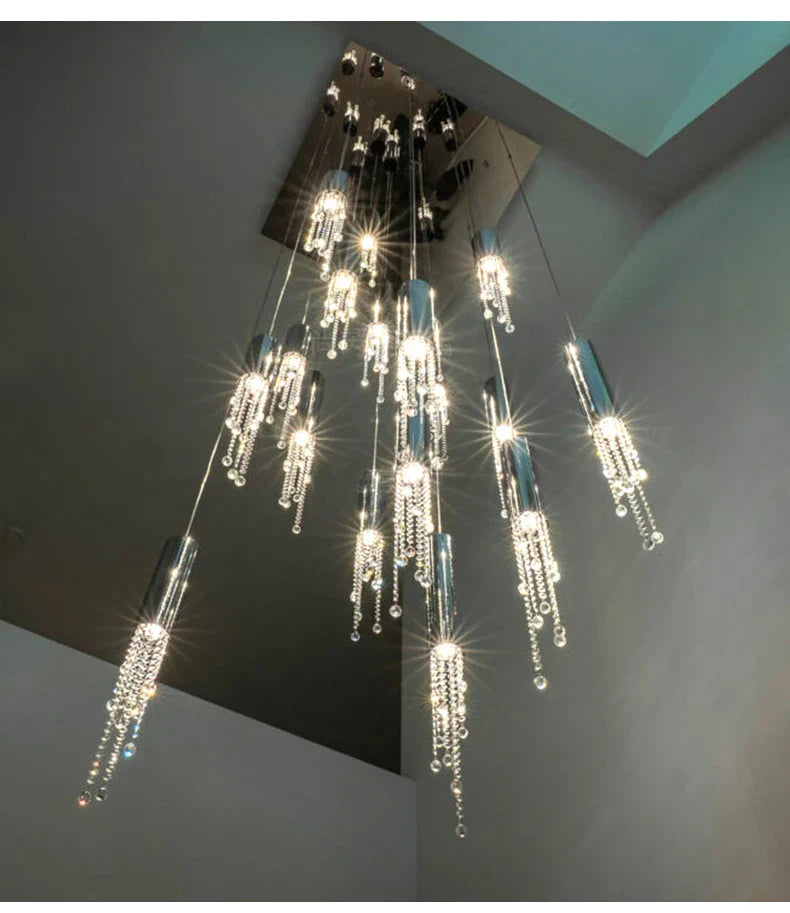 DecorBites™ Luxury Chrome Crystal LED Chandelier for Staircase