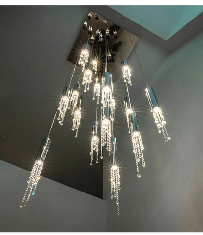 DecorBites™ Luxury Chrome Crystal LED Chandelier for Staircase