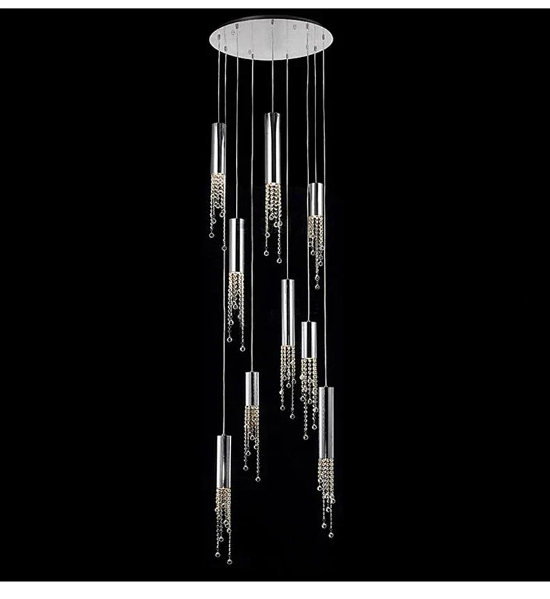 DecorBites™ Luxury Chrome Crystal LED Chandelier for Staircase