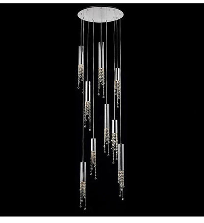 DecorBites™ Luxury Chrome Crystal LED Chandelier for Staircase