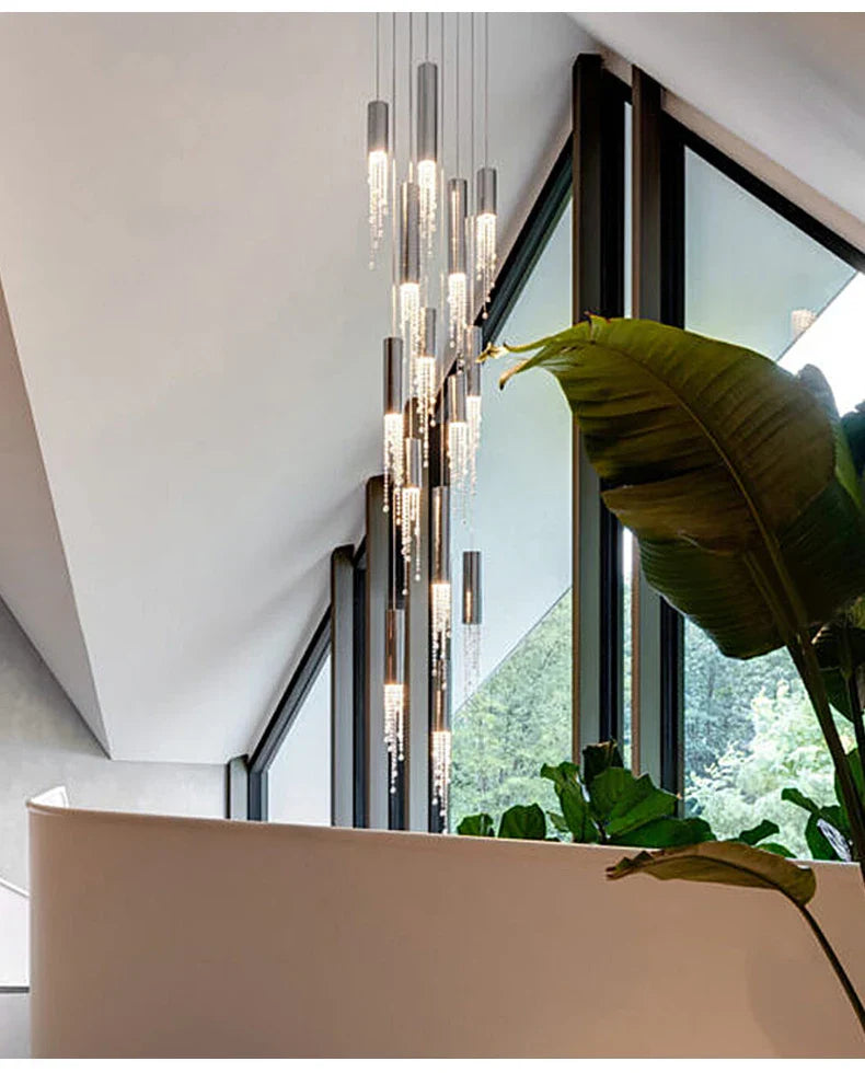 DecorBites™ Luxury Chrome Crystal LED Chandelier for Staircase
