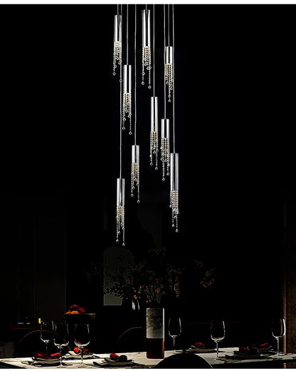 DecorBites™ Luxury Chrome Crystal LED Chandelier for Staircase