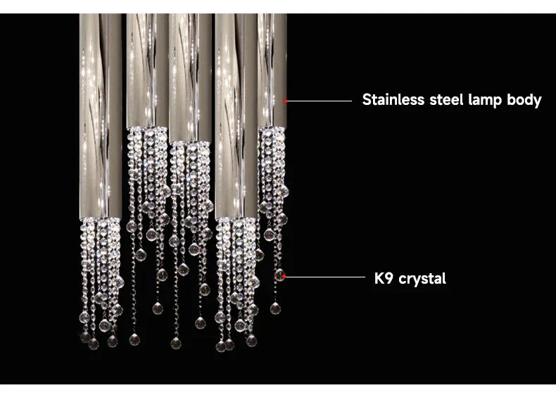 DecorBites™ Luxury Chrome Crystal LED Chandelier for Staircase