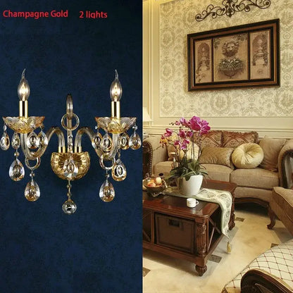 Luxury cognac silver crystal wall lamp bedroom bedside light